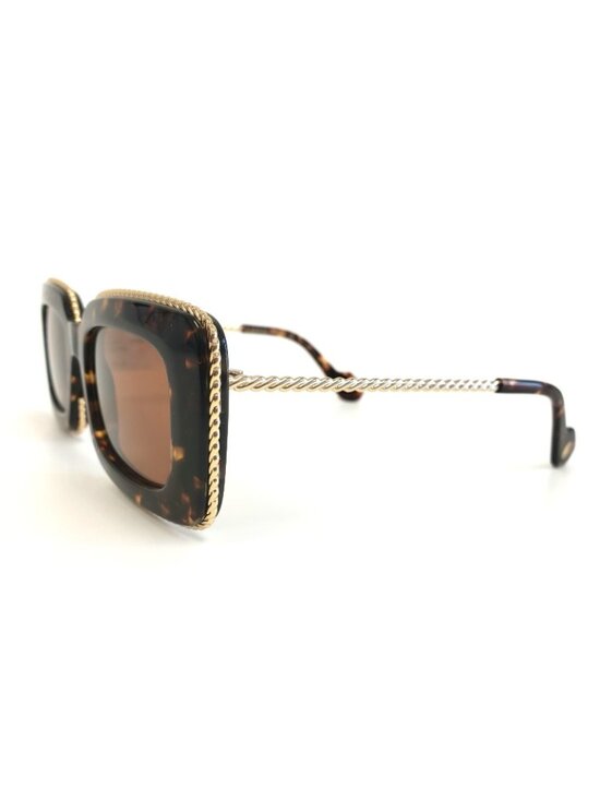 Lanvin LNV645S 234 52mm Rectangular Sunglasses Dark Havana / Brown - Italy Made